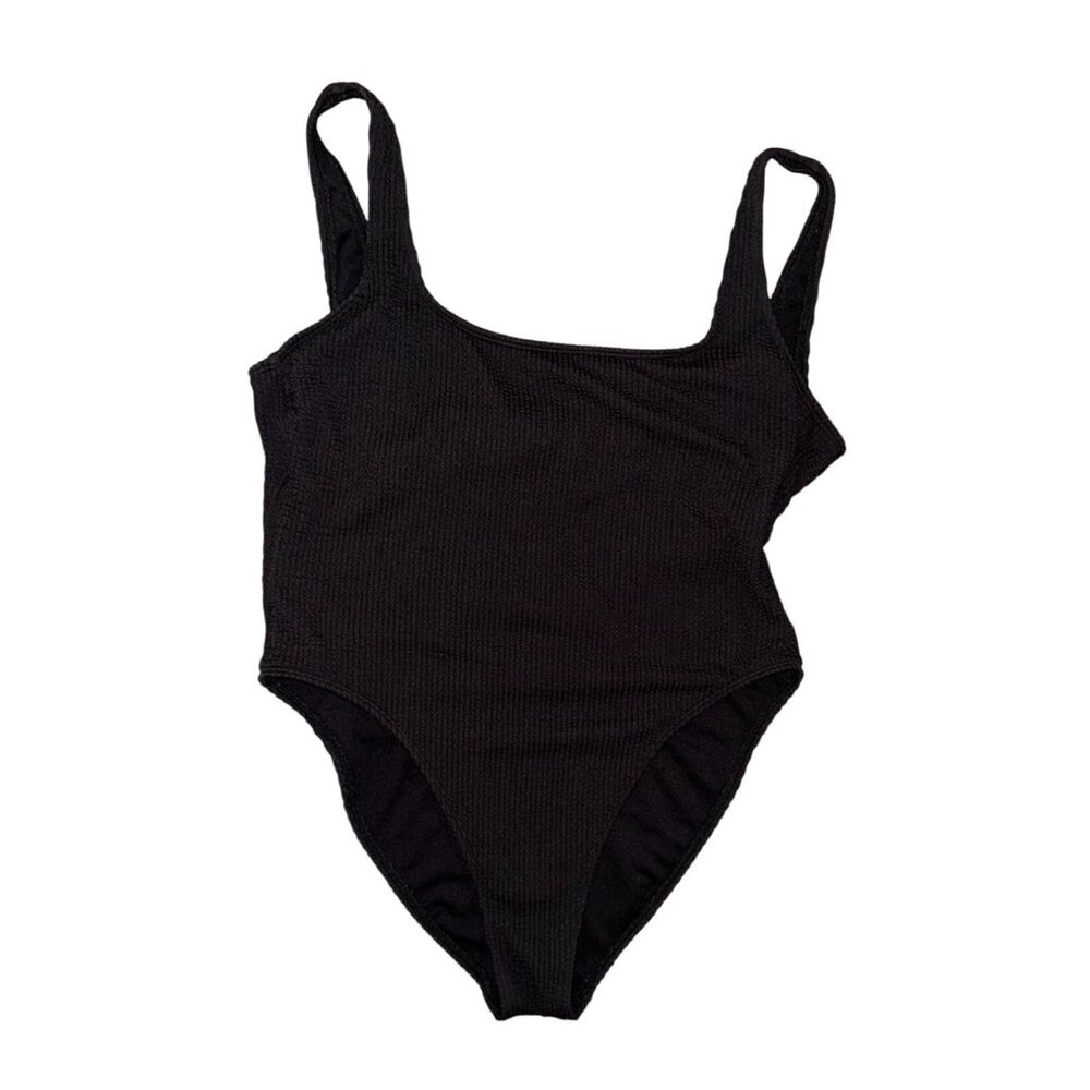 No Boundaries XL Black Ribbed One-Piece Swimsuit